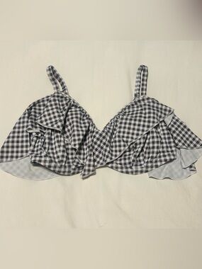 Elomi Black and White Gingham Ruffle Bikini Top